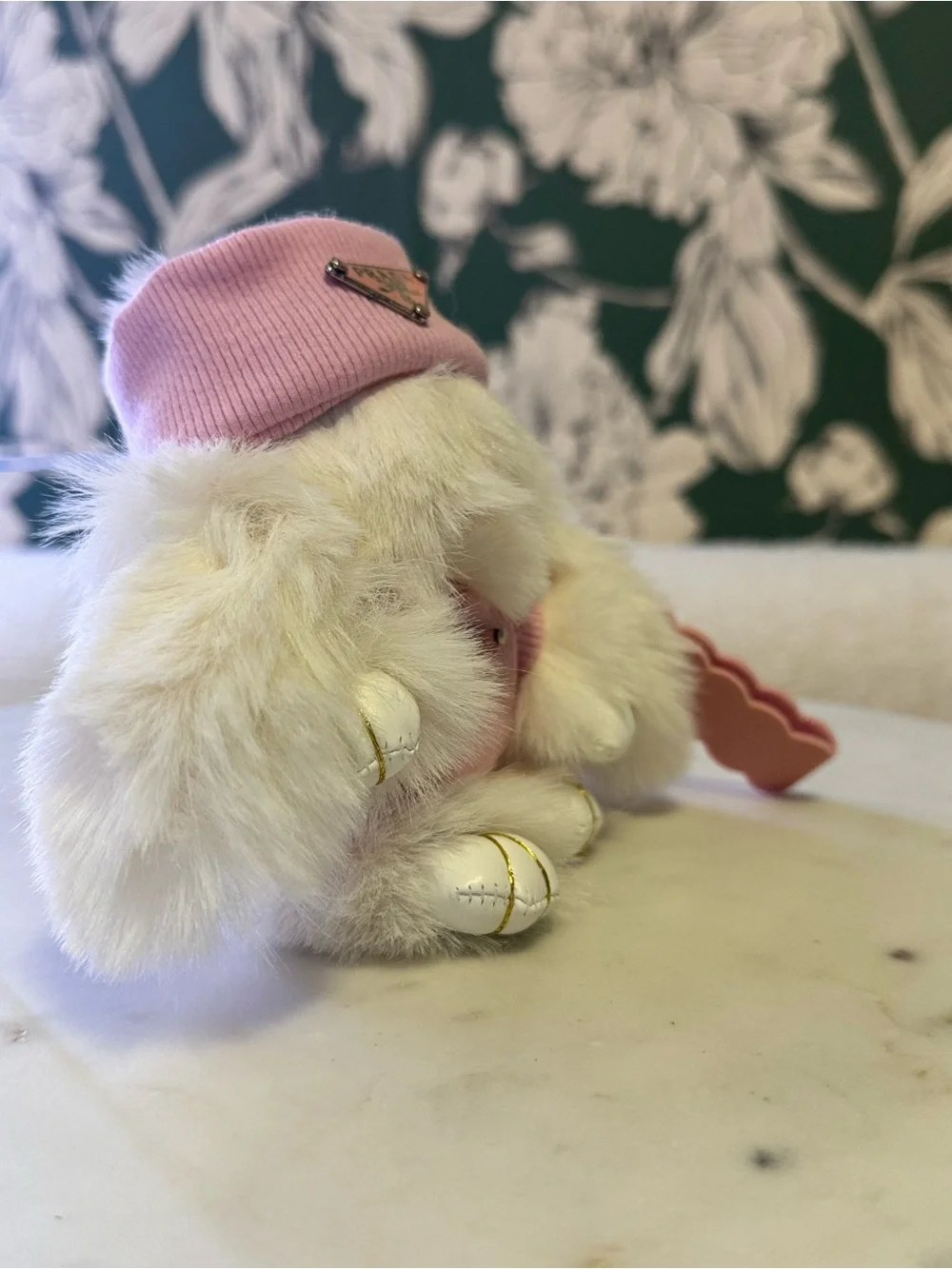 Fashion Furry Bunny Bag Charm with Logo Dress, Bow & Wristlet Strap